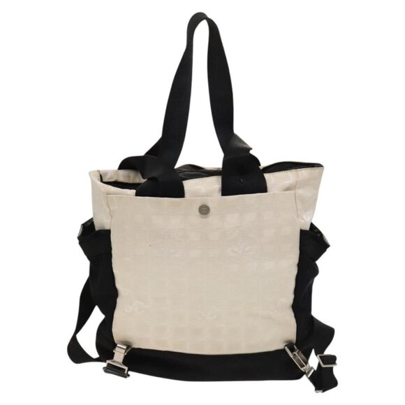 CHANEL New Travel Line Backpack Nylon Beige Black CC Auth kk472 - Picture 3 of 16